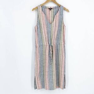 DREW Anthro Linen Multicolor Striped V-Neck Dress